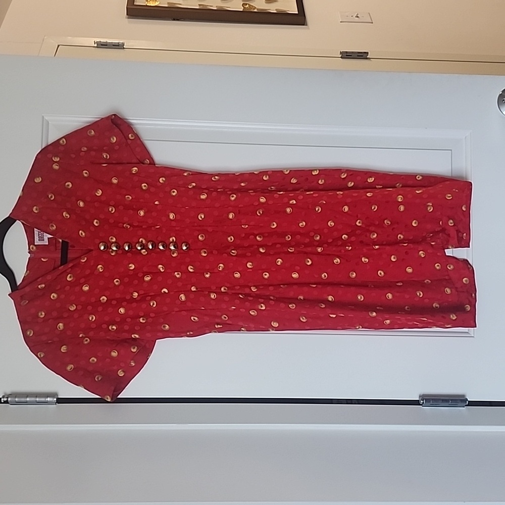 COPY - Vintage Silk Red Dress with Gold buttons - size 4